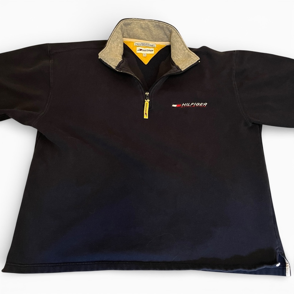 Men’s L Tommy Hilfiger Navy Quarter Zip Long Sleeve Pullover Sweater